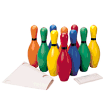 10 Pin Bowling Set and 3 lb Red Rubberized Plastic Ball (Rainbow Pins)