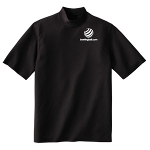 bowlingball.com Black Mock Neck Shirt w/ White Embroidered Logo Bowling Shirts